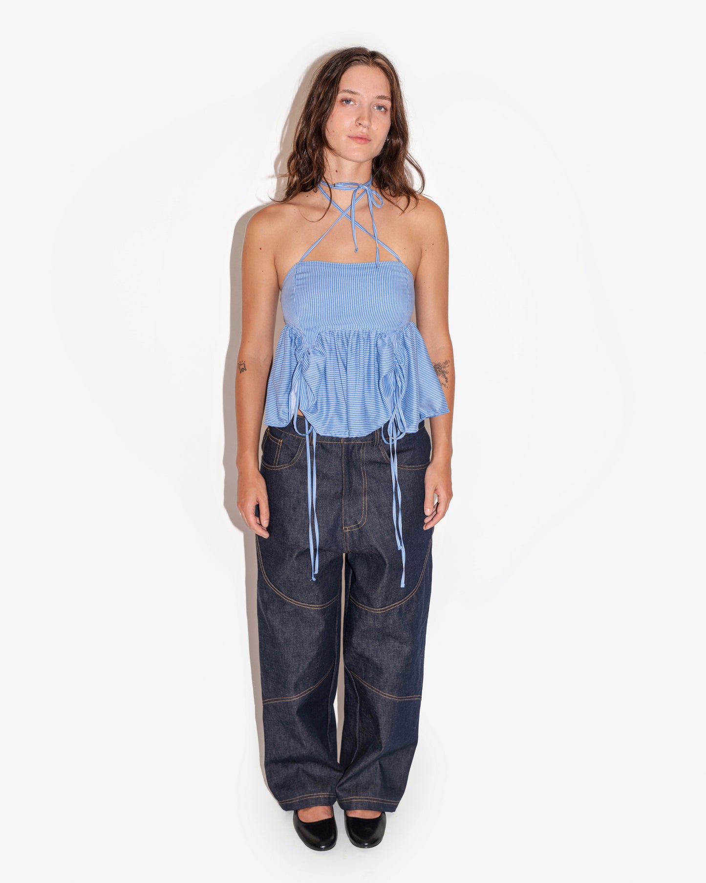 BUTTERFLY BLOUSE IN AZURE PINSTRIPE