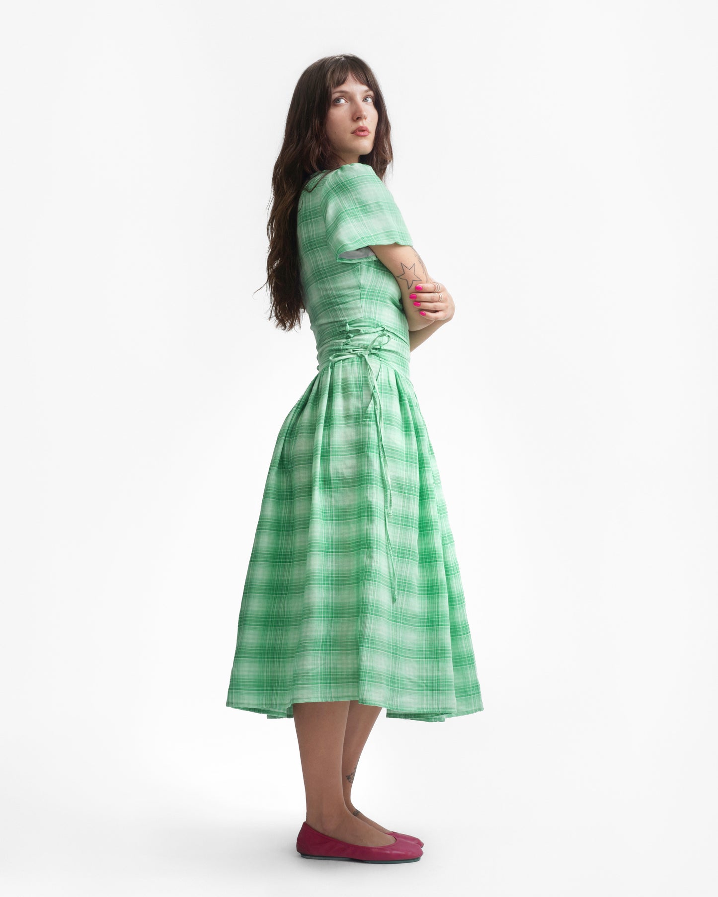 MONDAY DRESS IN JADE PLAID