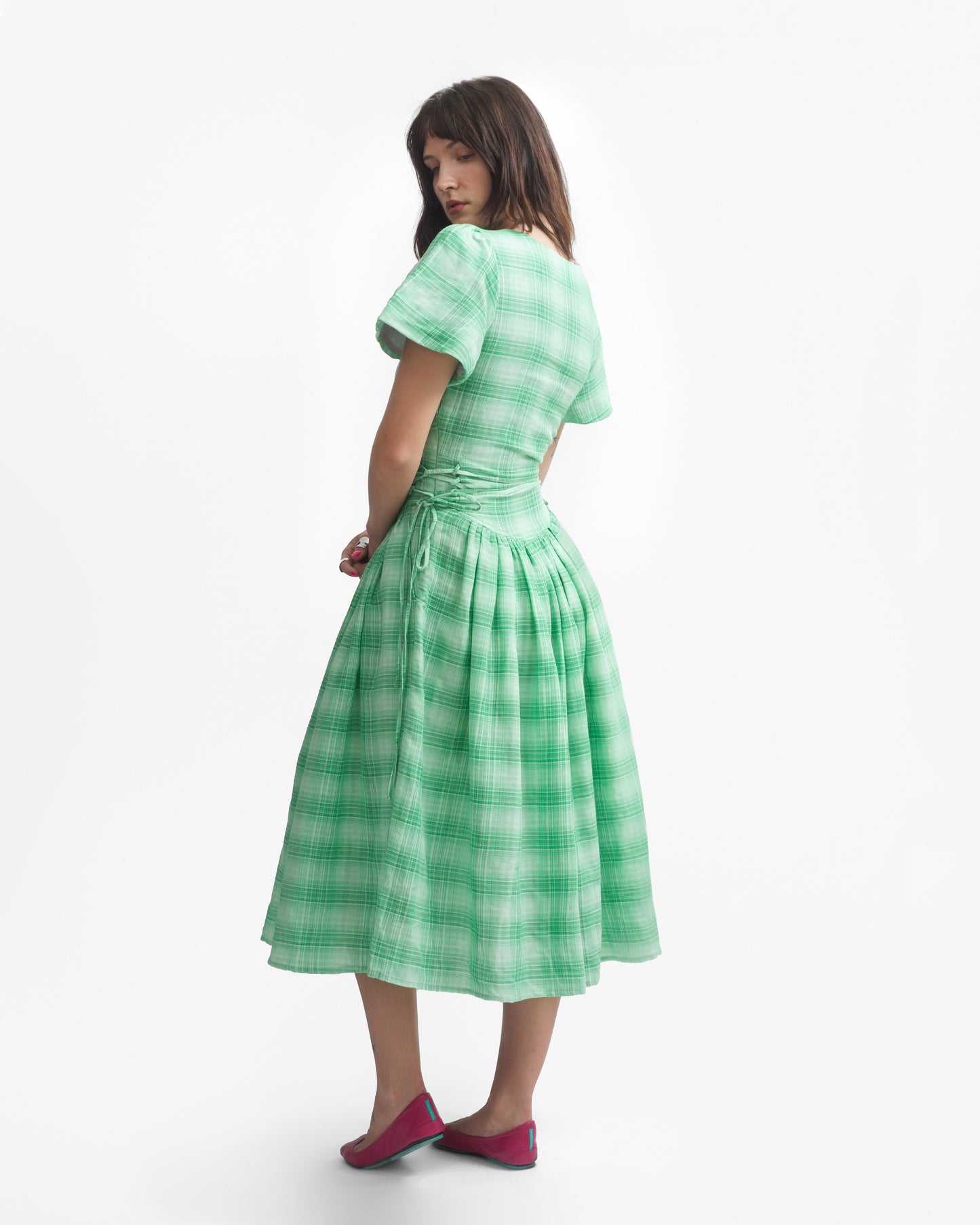 MONDAY DRESS IN JADE PLAID